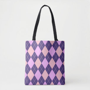 Bolsa Tote Padrão Geométrico Argyle Azul Roxo Y2K