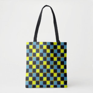 Bolsa Tote Padrão geométrico azul-amarelo