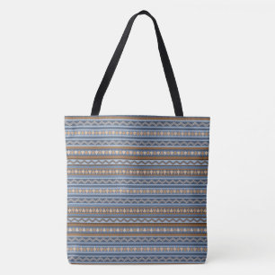 Bolsa Tote Padrão Geométrico Azul e Marrom do Estilo Sudoeste