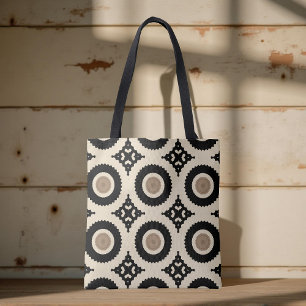 Bolsa Tote Padrão Geométrico Boho Chic Black & Beige