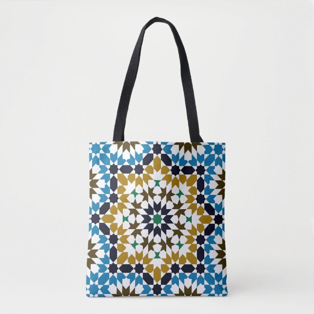 Bolsa Tote Padrão Geométrico Boho Tradicional Mosaico Marroqu (Frente)