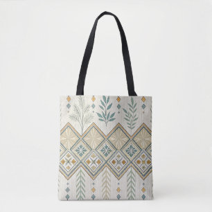 Bolsa Tote Padrão Geométrico Botânico de Arte Folclórica
