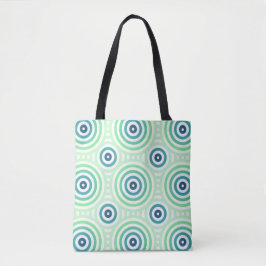 Bolsa Tote Padrão Geométrico Circular Retroativo em Verde e A
