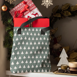 Bolsa Tote Padrão Geométrico da Árvore Xmas   Verde Sage Míni