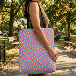 Bolsa Tote Padrão geométrico de abstrato com cores psicodélic