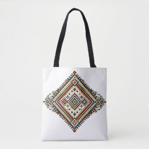 Bolsa Tote Padrão Geométrico de Bordado Amazigue Marroquino