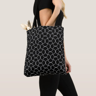 Bolsa Tote Padrão Geométrico De Malha Preto E Branco Sem Cost