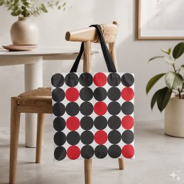 Bolsa Tote Padrão Geométrico de Pontos Pretos Vermelhos em Ne