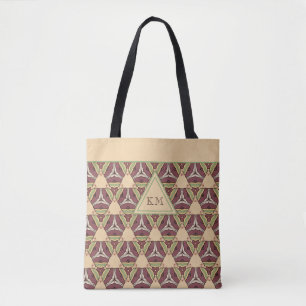 Bolsa Tote Padrão Geométrico do Triângulo Burgundy do Monogra