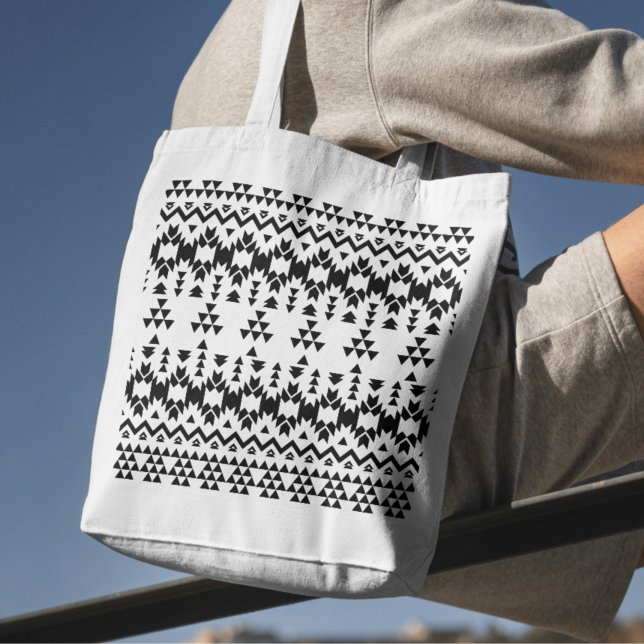 Bolsa Tote Padrão geométrico do vetor Aztec preto e branco (Criador carregado)