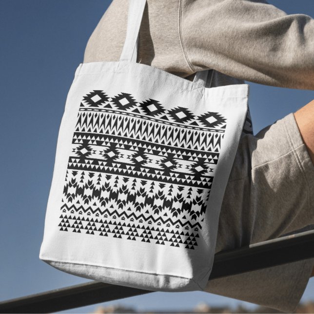 Bolsa Tote Padrão geométrico do vetor Aztec preto e branco (Criador carregado)