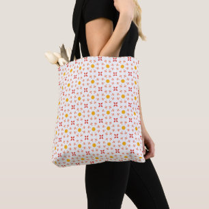 Bolsa Tote Padrão Geométrico Dourado Coral Pêssego