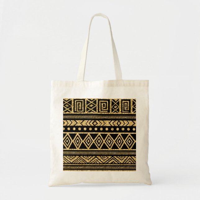 Bolsa Tote Padrão Geométrico Dourado E Preto Tribal (Frente)