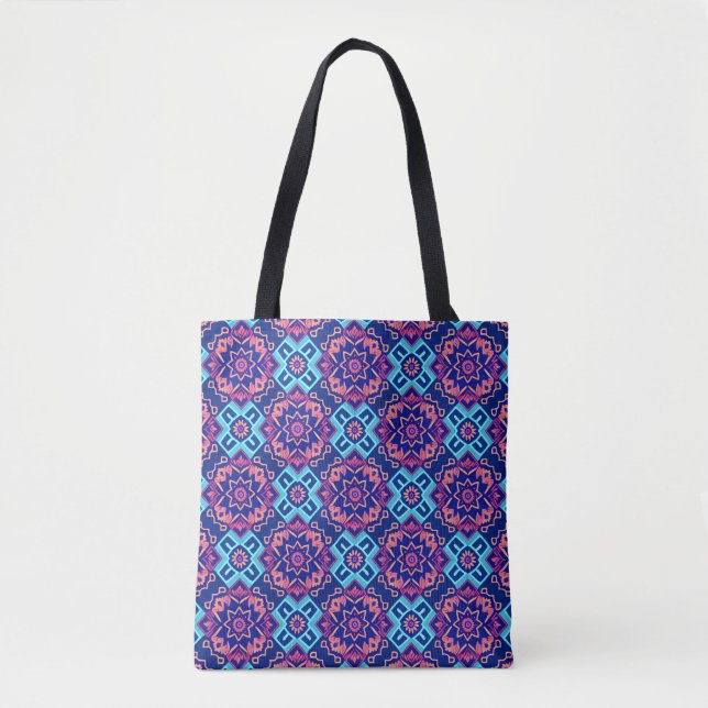 Bolsa Tote Padrão Geométrico Floral Vibrante (Frente)