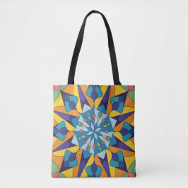 Bolsa Tote Padrão geométrico fractal azul e amarelo