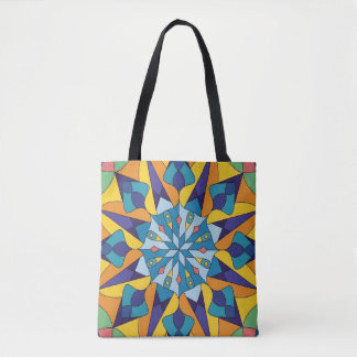 Bolsa Tote Padrão geométrico fractal azul e amarelo