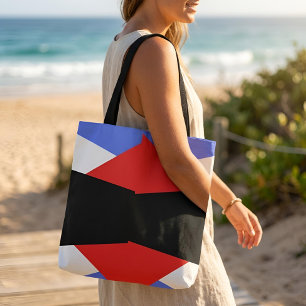 Bolsa Tote Padrão Geométrico Harlequim Moderno Vermelho Azul 