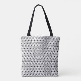 Bolsa Tote Padrão Geométrico Japonês Asanoha Preto E Branco
