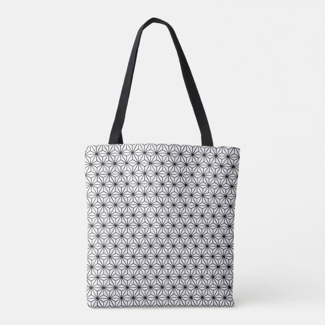 Bolsa Tote Padrão Geométrico Japonês Asanoha Preto E Branco (Verso)