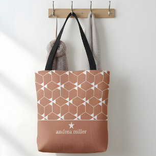 Bolsa Tote Padrão geométrico moderno com Monograma estrelado
