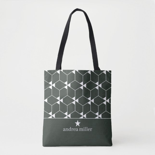 Bolsa Tote Padrão geométrico moderno com Monograma estrelado (Frente)