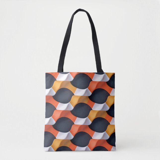Bolsa Tote Padrão Geométrico Moderno de Ondas 3D em Cores Neg (Frente)