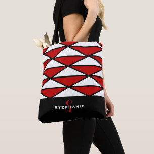Bolsa Tote Padrão Geométrico Moderno Preto e Vermelho Persona
