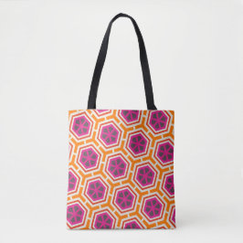 Bolsa Tote Padrão Geométrico Moderno Rosa e Laranja Retro