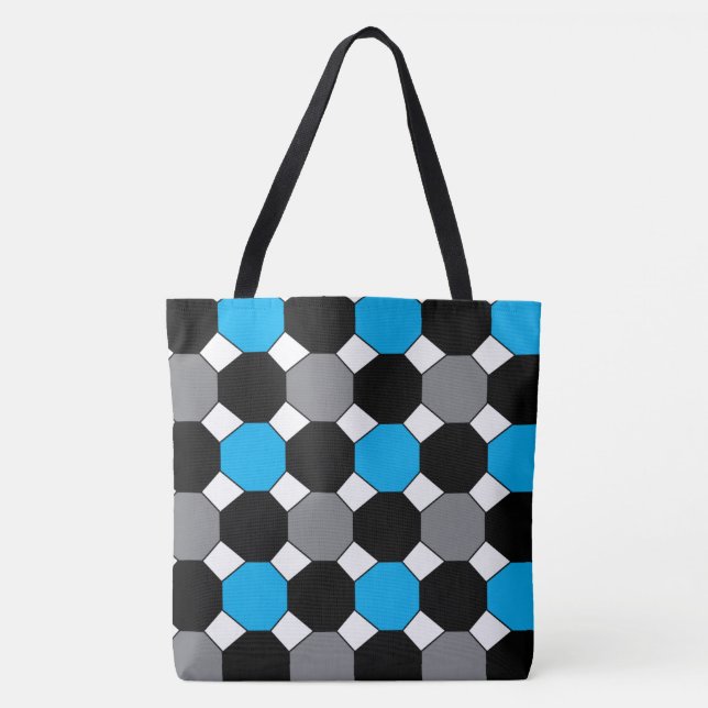 Bolsa Tote Padrão Geométrico Preto Azul (Frente)