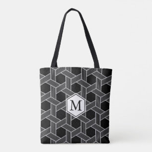 Bolsa Tote Padrão Geométrico Preto e Branco