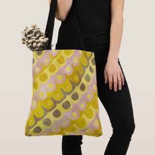 Bolsa Tote Padrão Geométrico Retro em Amarelo e Rosa