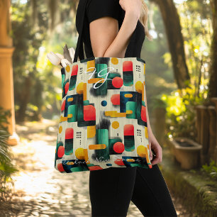 Bolsa Tote Padrão Geométrico Retroativo com Cores Brilhantes