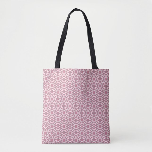 Bolsa Tote Padrão Geométrico Sem Costura Rosa Branco (Frente)