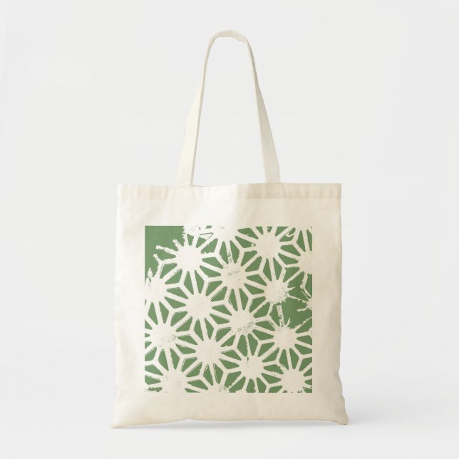 Bolsa Tote Padrão geométrico verde-oliva e branco (Frente)