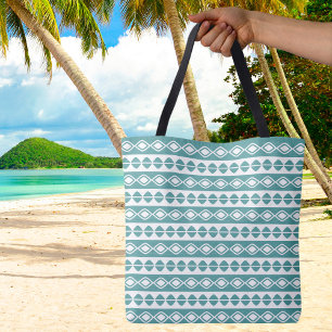 Bolsa Tote Padrão Geométrico Vintage Fofo e Elegante Teal Bra