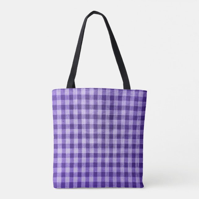 Bolsa Tote padrão gingham roxo (Verso)