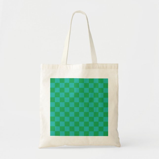 Bolsa Tote Padrão Gingham Verde Azul Verificado (Frente)