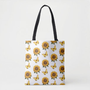 Bolsa Tote Padrão Girassol Amarelo de Aquarela
