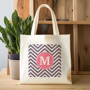 Bolsa Tote Padrão Girly Chevron com Monograma - Púrpura Ros