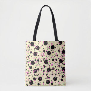 Bolsa Tote Padrão Glam de Bolinhas Rosa e Preto