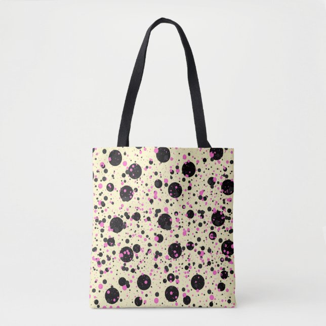 Bolsa Tote Padrão Glam de Bolinhas Rosa e Preto (Frente)