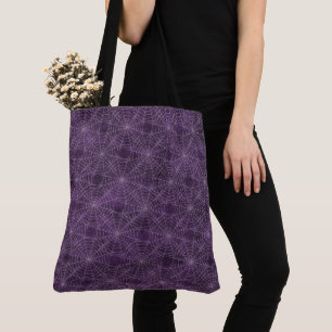 Bolsa Tote Padrão Gótico de Teia de Aranha Roxo e Prateado