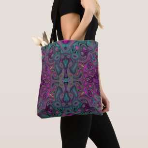 Bolsa Tote Padrão Groovy Abstrato Magenta e Azul Teal