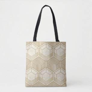 Bolsa Tote Padrão Hexagonal Orgânico Moderno   Creme e Bege