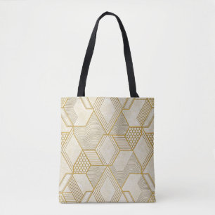 Bolsa Tote Padrão Hexagonal Orgânico Moderno Creme e Bege 2