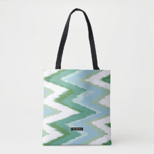 Bolsa Tote Padrão Ikat Chevron verde personalizado Bridesmaid