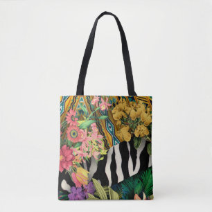 Bolsa Tote Padrão-Impressão índio da Zebra Floral Amarela ros