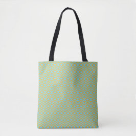 Bolsa Tote Padrão Intrincado de Diamante Dourado no Azul Céu