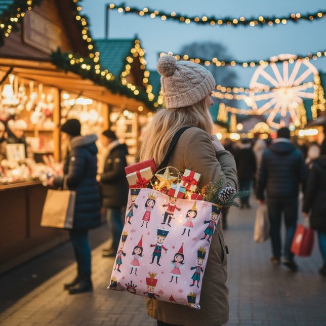 Bolsa Tote Padrão Invisível de Natal do Balé de Nozes Rosa (Criador carregado)