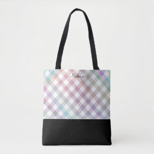 Bolsa Tote Padrão Iridescente do Arco-Íris Gingham com Monogr